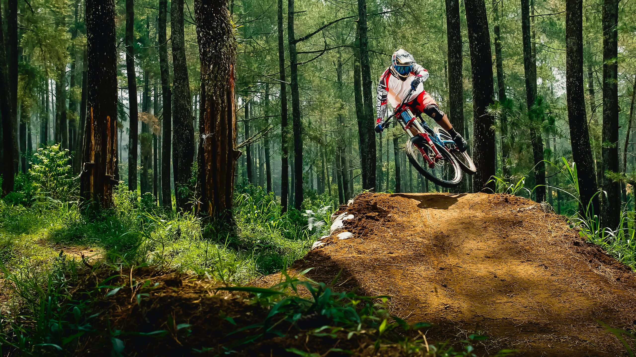 man riding bike doing stunt near green trees during daytime